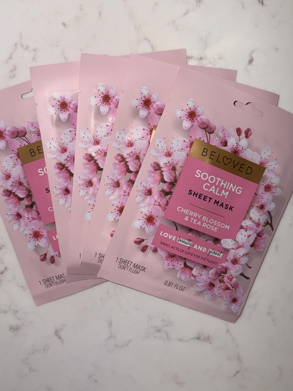 Beloved Soothing Calm Sheet Masks — Cherry Blossom & Tea Rose | Set of 5